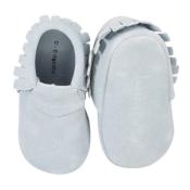 Mocassins à franges Suède en cuir souple Bleu Nuage - LAIT ET MIEL - Chaussons Bébé et Enfant