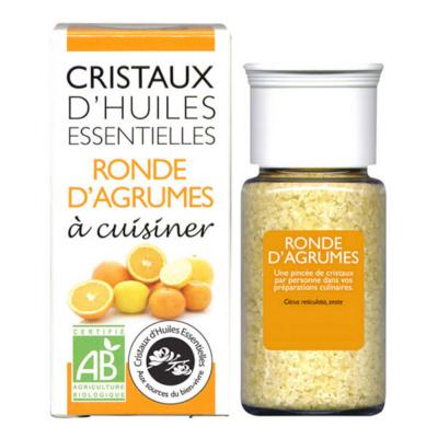 Cristaux d'Huiles Essentielles® Ronde d'Agrumes à cuisiner AROMANDISE - Pot de 10 grs