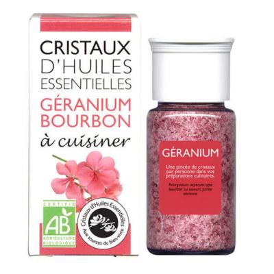 Cristaux d'Huiles Essentielles® Géranium à cuisiner AROMANDISE - Pot de 10 grs