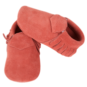 Mocassins à franges Suède en cuir souple Corail - LAIT ET MIEL - Chaussons Bébé et Enfant